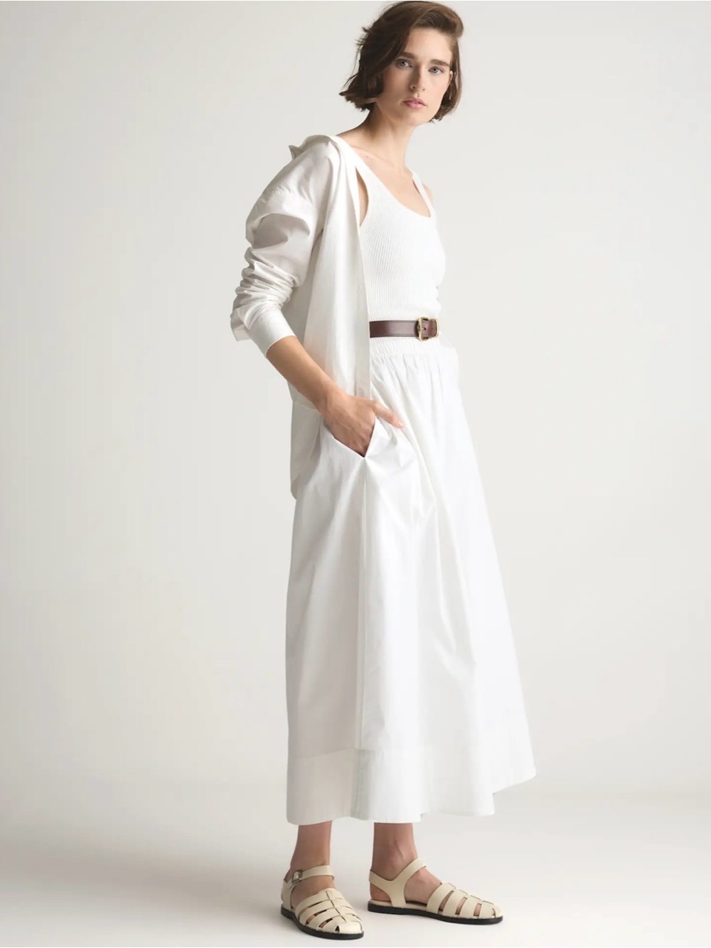 Magaschoni White Poplin A-Line Maxi Skirt Size Large -NWT - Picture 2 of 6